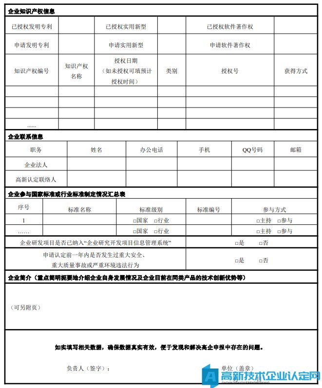 舟山市2022年高新技术企业培育入库申请表