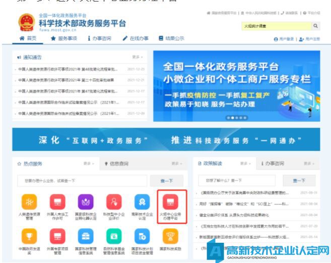 进入“火炬中心业务办理平台”