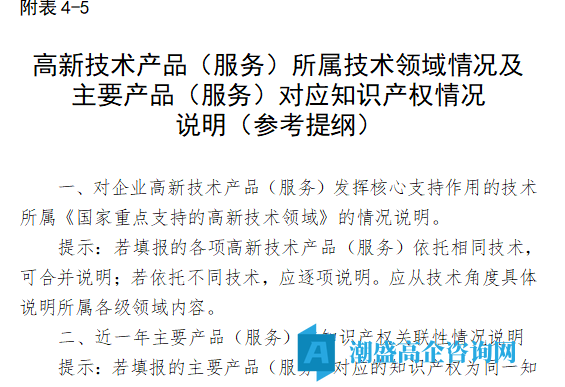 高新技术产品（服务）所属技术领域情况及主要产品（服务）对应知识产权情况说明（参考提纲）