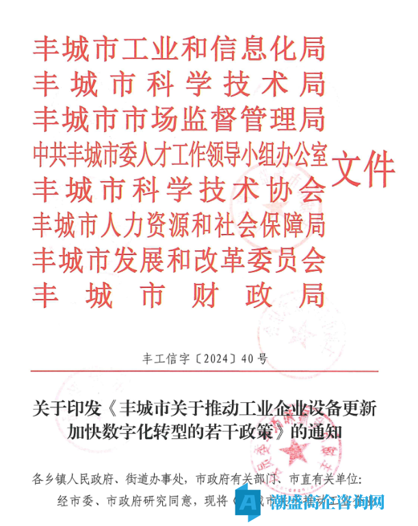 宜春市丰城市高新技术企业奖励政策：丰城市关于推动工业企业设备更新加快数字化转型的若干政策